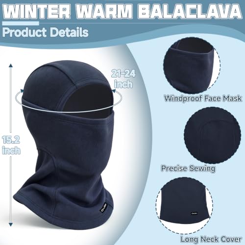 Balaclava Ski Mask for Men Women, Warm Fleece Face Mask Full Cover for Cold Weather Skiing Cycling, Ponytail Friendly - color: Navy