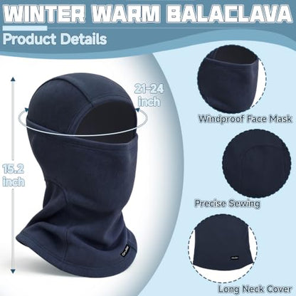 Balaclava Ski Mask for Men Women, Warm Fleece Face Mask Full Cover for Cold Weather Skiing Cycling, Ponytail Friendly - color: Navy