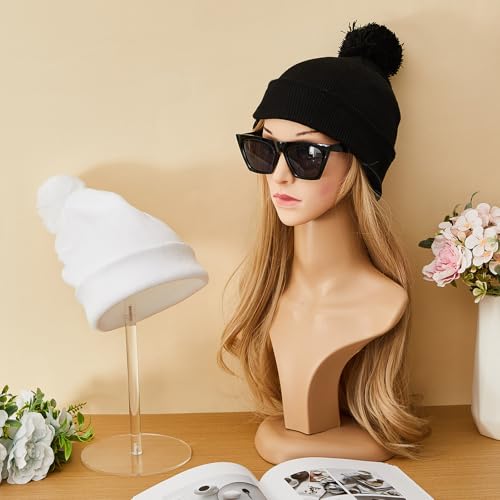 Geyoga 2 Pcs Pom Beanie Hat Men Women Winter Hat Pom Knit Cap Beanies with Ball at Top Acrylic Winter Cap with Cuff - color: Black, White, style: Classical