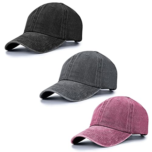 Baseball Cap Unisex Vintage Washed Distressed Cap,Retro Adjustable Dad Hats,Baseball Hat for Men Women - color: 3pcs-black+grey+burgundy
