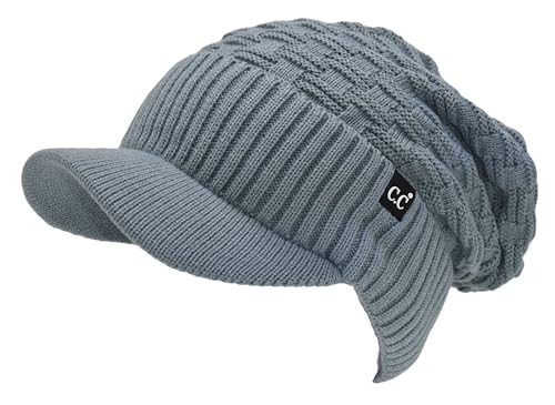 C.C Fuzzy Fleece Lined Warm Oversized Chunky Soft Stretchy Oversized Two Way Ribbed Slouchy Knit Hat with Visor Brim - color: Winter Mint