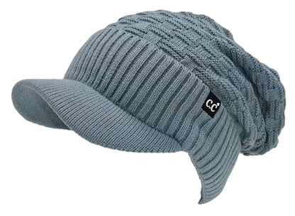 C.C Fuzzy Fleece Lined Warm Oversized Chunky Soft Stretchy Oversized Two Way Ribbed Slouchy Knit Hat with Visor Brim - color: Winter Mint