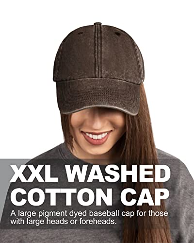 Zylioo XXL Baseball Cap for Big Heads Men Women, Washed Denim Dad Hat - color: Coffee, size: X-Large-XX-Large