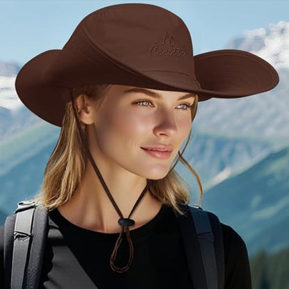 Cooltto L/XL/XXL Wide Brim Sun Hat UPF 50+ UV Protection Boonie Hat - color: Brown, size: Medium-Large