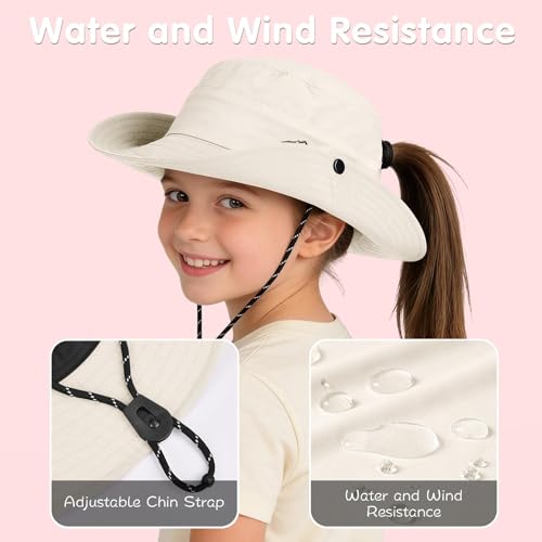 ZOORON Kids UPF 50+ Sun Hat for Boys Girls Wide Brim Lightweight Bucket Hat for Hiking Beach Safari, Quick Dry Adjustable - color: 1pack-beige