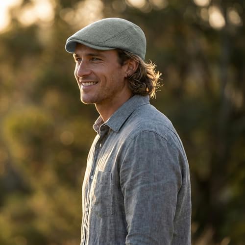 meioro Men's Faux Linen Newsboy Cap Adjustable Woven Texture Flat Cap Gatsby Hat Cabbie Ivy Newsboy Hats Driving Fishing Hat - color: Grey