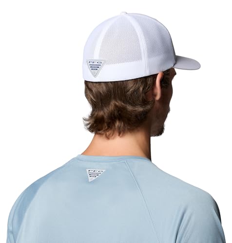 Columbia Unisex PFG Logo Mesh Ball Cap, White/Bass, L/XL