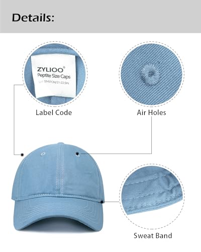 Zylioo Small Baseball Cap for Men Women, Adjustable Unstructured Dad Hat - color: Denim Blue-fits 21.7"-22.4"/55cm-57cm