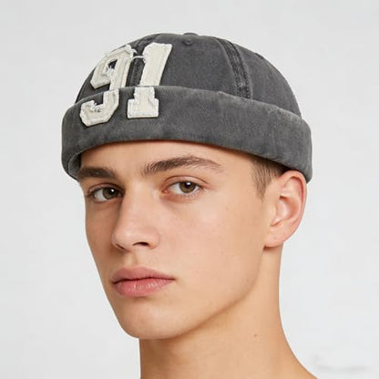 Quanhaigou Brimless Sailor Cap,Adjustable Rolled Cuff Skull Beanie Hats for Men Women - color: 91 Grey