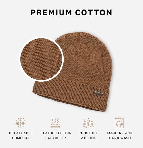 Revony 100% Cotton Men’s Skull Beanie – Soft, Structured, Everyday Comfort - color: Brown