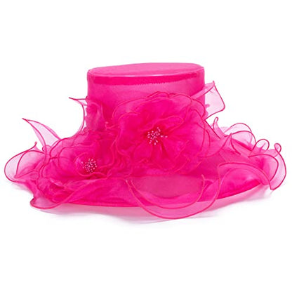 Lawliet Womens Dressy Wide Brim Church Wedding Occasion Sun Hat A613 - color: Hot Pink