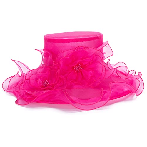 Lawliet Womens Dressy Wide Brim Church Wedding Occasion Sun Hat A613 - color: Hot Pink