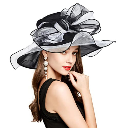 2026 Derby Hats for Women Ladies, Classy Organza Sun Hat, Church Tea Party Wedding Kentucky Fascinator Hat - color: A2967-black
