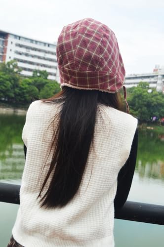 Reversible Winter Hat with Ear Flaps for Men Women Adult,Ladies Plaid Hat,Lamb Wool Lining Beanie Not for Kids - color: Plaid Red