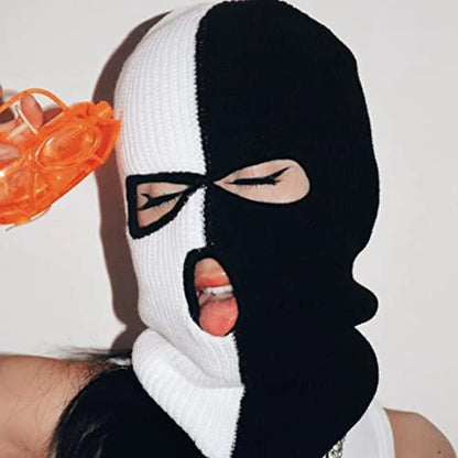 3 Hole Ski Mask Full Face Cover Balaclava Winter Windproof Cycling Accessories for Men Women - color: Black-white