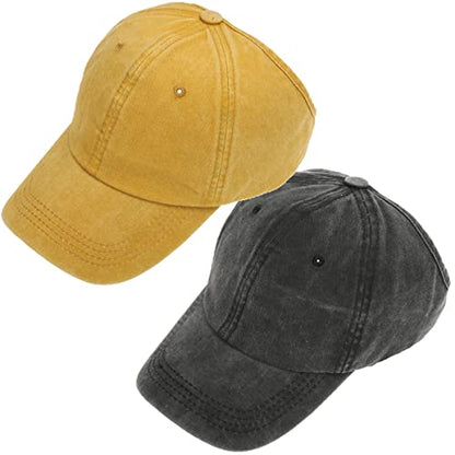 2 Pack Backless Cap for Women Natural Curly Hair Hat Baseball Cap Afro Puff Ponytail Hat - color: Black+yellow