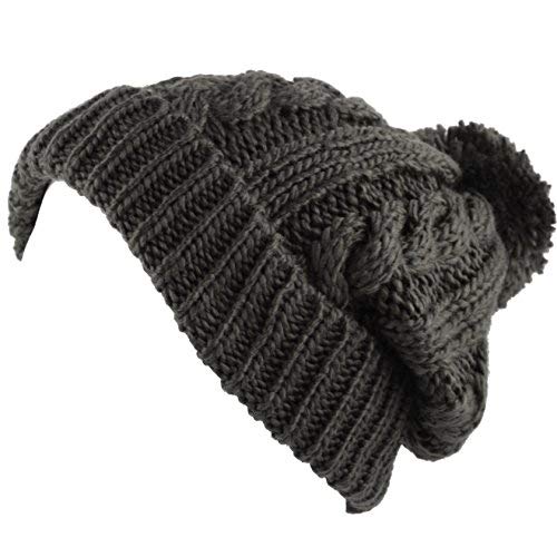 Women and Men Beanie Daily Winter Oversized Thick Stretchy Knitted Pom Pom Beanie Fleece Lined Beanie Hat - color: 1. Curly Dark Grey