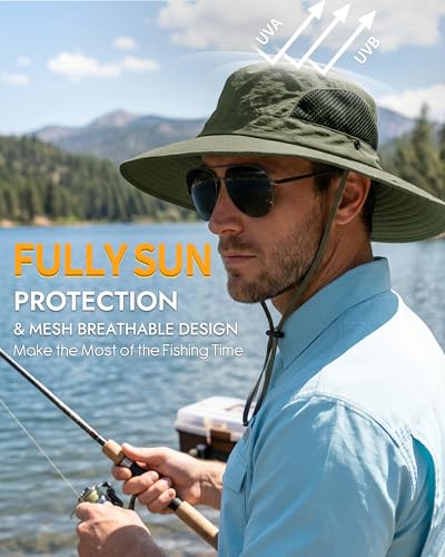 Sun Hats for Men Women UV Sun Protection Waterproof Wide Brim Bucket Hat - color: Armygreen