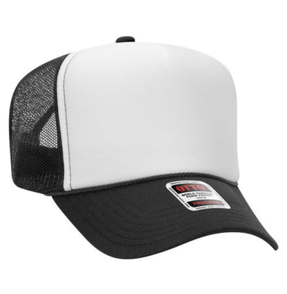 Otto Cap 5-Panel High Crown Mesh Back Trucker Hat - color: Black/White/Black