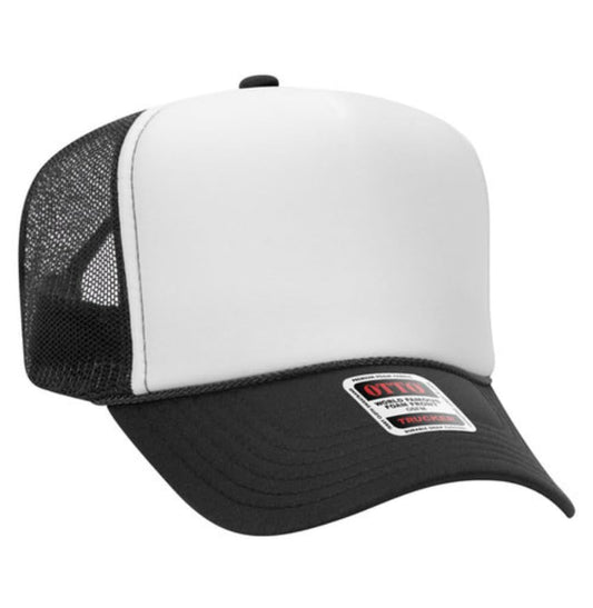 Otto Cap 5-Panel High Crown Mesh Back Trucker Hat - color: Black/White/Black