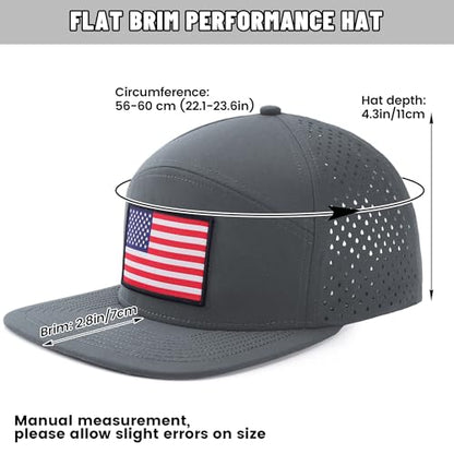 American Flag Baseball Cap, Flat Bill Brim Hat for Men Women, Patriotic Mesh Snapback Hats - color: Dark Grey