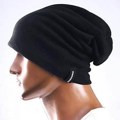 VECRY Mens Slouchy Beanie Knit Skull Cap Long Baggy Hip-hop Winter Summer Hat B305 - color: Solid Black, size: Large