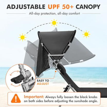 Tanning Chair with Sun Canopy Face Hole Softer Padded Adjustable Washable, Heavy Duty Layout Folding Lounge Chair for Adults Outside Beach Reading Sunbathing Poolside Lawn, UPF 50+ Sun Shade, 300 LBS - color: Black, size: Standard Size