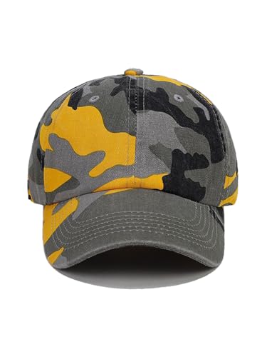 Unisex Military Army Hat Men Women Baseball Cap Flat Top Cap Adjustable Camo Cadet Cap - color: Yellow