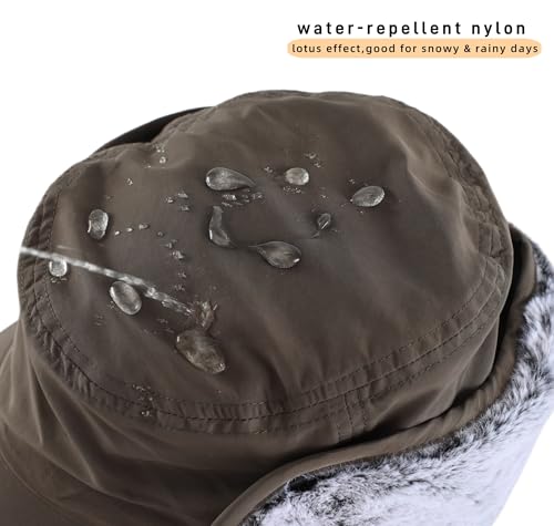 Connectyle Men's Winter Hat with Visor Warm Earflaps Hat Fully Lined Faux Fur Baseball Cap Trapper Hunting Hats - color: Army Green