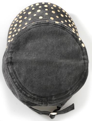 Studded Military Cap for Women Men Cadet Army Cap Flat Top Hat - color: Black