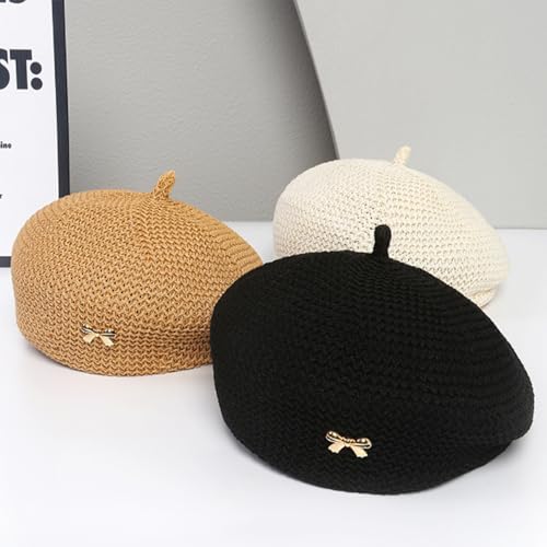 CLeemuzinN Women Summer Beret Hat Slouchy Crochet French Artist Caps Travel Beach Painters Hats Ladies Spring Fall - color: Black, size: Medium-Large
