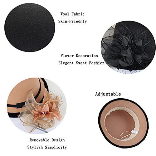 seven wolves Wool Felt Cloche Fedora Hat Winter Warm Bucket Hat Ladies Church Derby Party - color: 2-grey