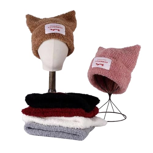 Knitted Beanie Hat Cute Rabbit Long Ears Fun Caps Fluffy Winter Warm Knitted Rabbit Hats Outdoor Slotty Cap - color: Khakir
