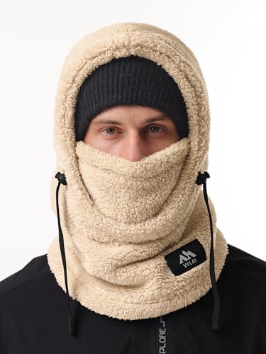 Balaclava Fleece Ski Mask Winter Face Masks Windproof Hooded Scarf - color: Beige