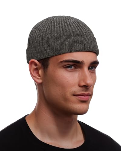 vidsel Thin Wool Fisherman Beanie for Men Short Knit Cuff Trawler Watch Hat - color: 1pcs-dark Gray
