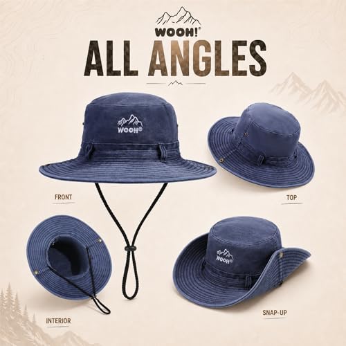 WOOH Sun Hats for Women,UPF80+ Wide Brim Summer Bucket Hat with Adjustable Drawstring,Packable Outdoor Hat for Beach Hiking - color: Navy Blue