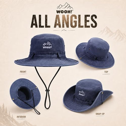 WOOH Sun Hats for Women,UPF80+ Wide Brim Summer Bucket Hat with Adjustable Drawstring,Packable Outdoor Hat for Beach Hiking - color: Navy Blue