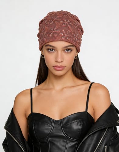 Crochet Slouchy Beanie Hat Turbans Headware for Women - color: Bea03 - Pink