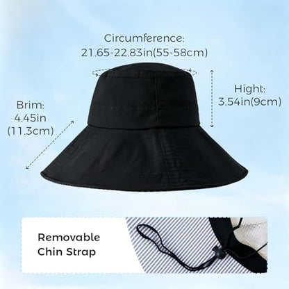 Womens Wide Brim Sun Hat UPF 50+ Foldable Bucket for Beach Travel - color: Black