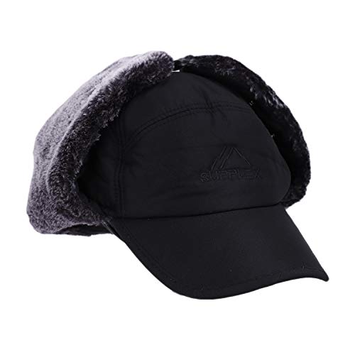 Mens Winter Thermal Trapper Hat Russian Ushanka Ski Hunting Dad Cap Ear Flaps Motorcycle Cycling Mask Women Warm Fur Snow Hat - color: Black, Solid