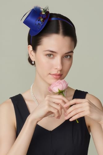 BABEYOND Mini Top Fascinators Hats for Women Feather 1920s Costume Hat - color: Blue