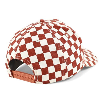 Trendy Apparel Shop Structured 5 Panel Checkered Print Baseball Cap - color: Burgundy