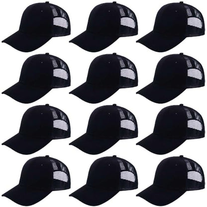 ZH 12 Pack Mesh Trucker Hats, Bulk Baseball Caps for Men and Women, Trucker Cap Wholesale - color: Black