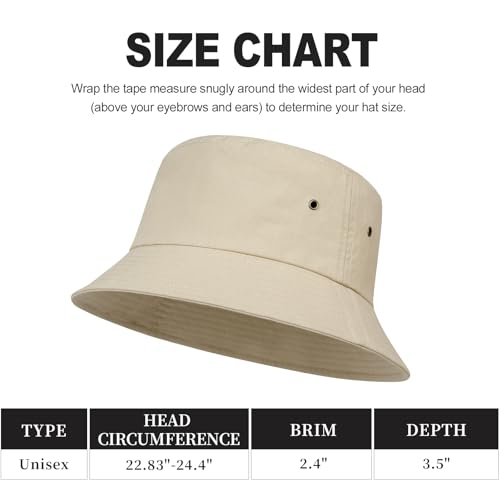 BOTVELA Men Cotton Foldable Flat Top Bucket Sun Hat - color: Khaki, size: 7 5/8-7 3/4