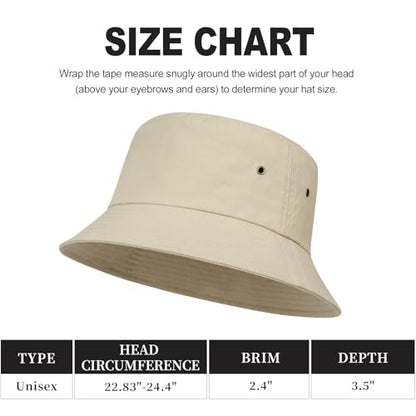 BOTVELA Men Cotton Foldable Flat Top Bucket Sun Hat - color: Khaki, size: 7 5/8-7 3/4