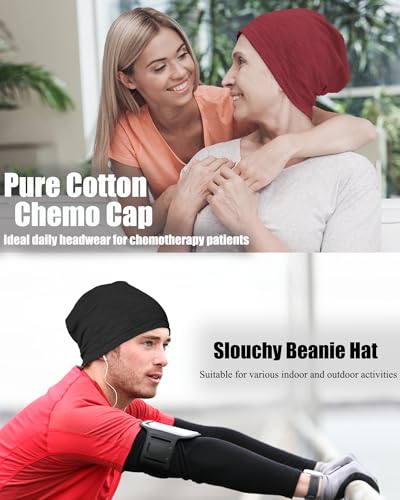 100% Cotton Summer Beanie for Men Women, Thin Soft Slouchy Beanies - color: 1pcs-wine Red, size: Large