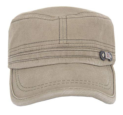 QZUnique Adjustable Flat Top Cap Solid Brim Army Cadet Style Military Hat - color: A- Green
