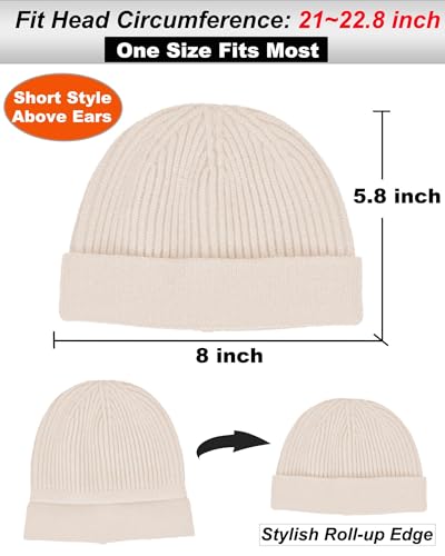 vidsel Thin Wool Fisherman Beanie for Men Short Knit Cuff Trawler Watch Hat - color: 1pcs-beige