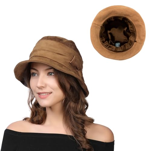 Comhats Womens 1920s Vintage Cloche Bucket Hat,Packable,Floppy,Winter,Party - color: Tan(satin), size: Large