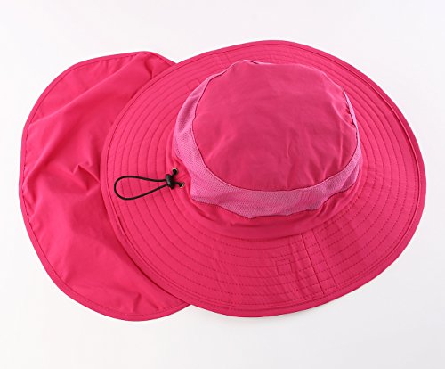 Home Prefer Outdoor UPF50+ Mesh Sun Hat Wide Brim Fishing Hat with Neck Flap Sun Hat for Men Women - color: Rose Red